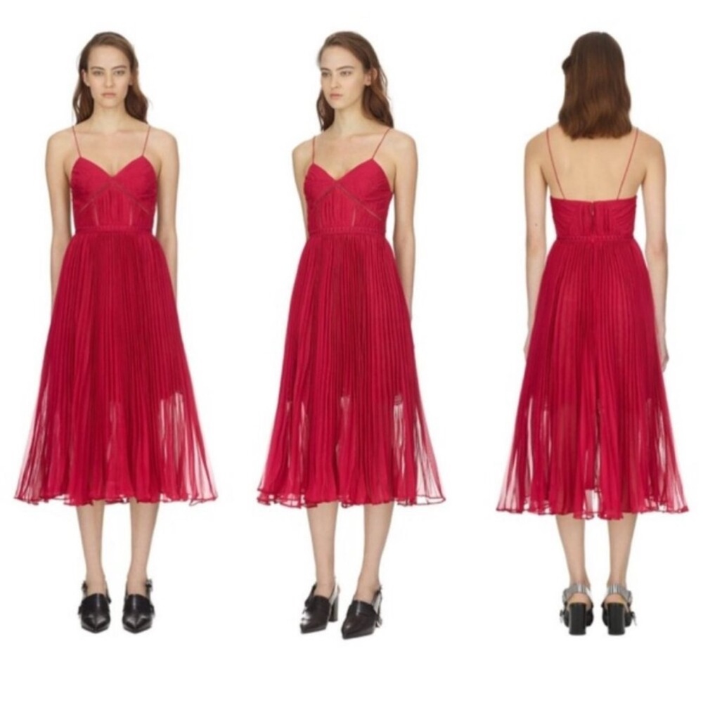 NWT self portrait chiffon midi dress fuchsia‎ size 6